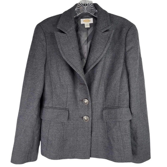 Talbots Women's Size 4 Small Gray Wool Lined Monogram Two Button Blazer - Picture 2 of 12